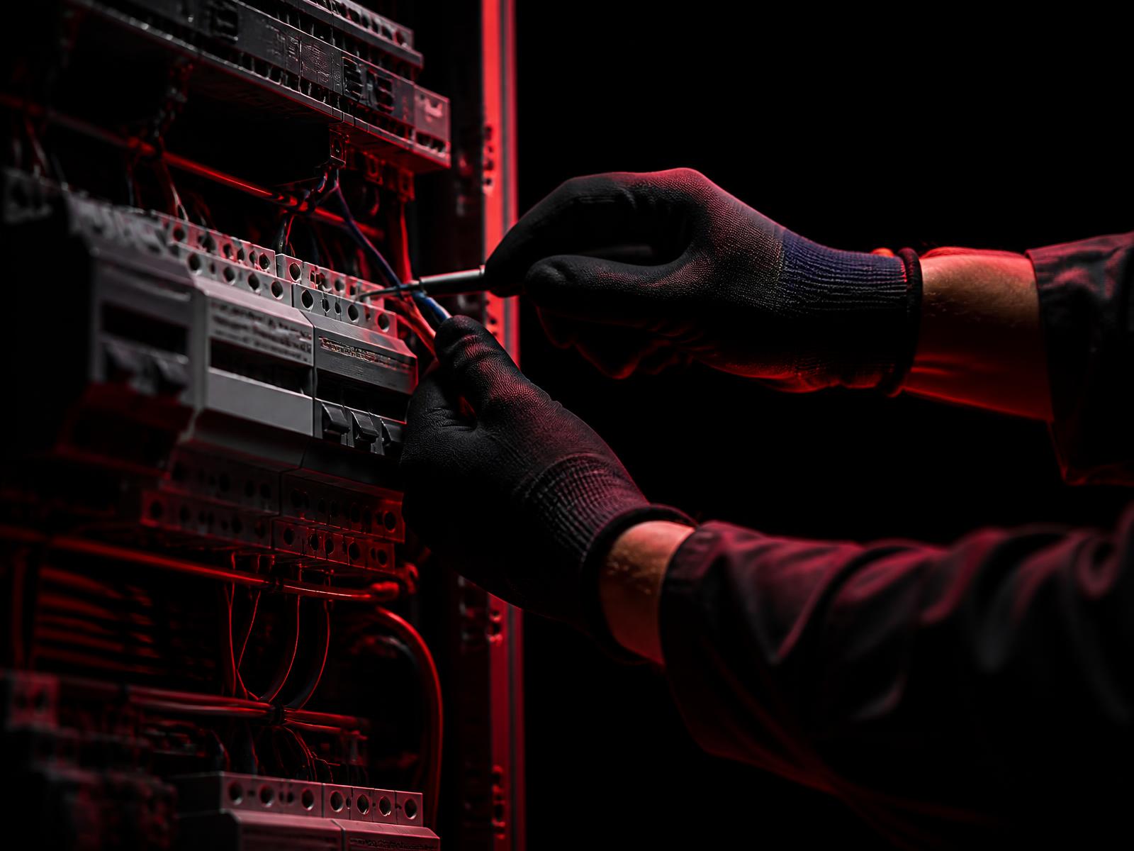 Electrician wiring a modern electrical panel